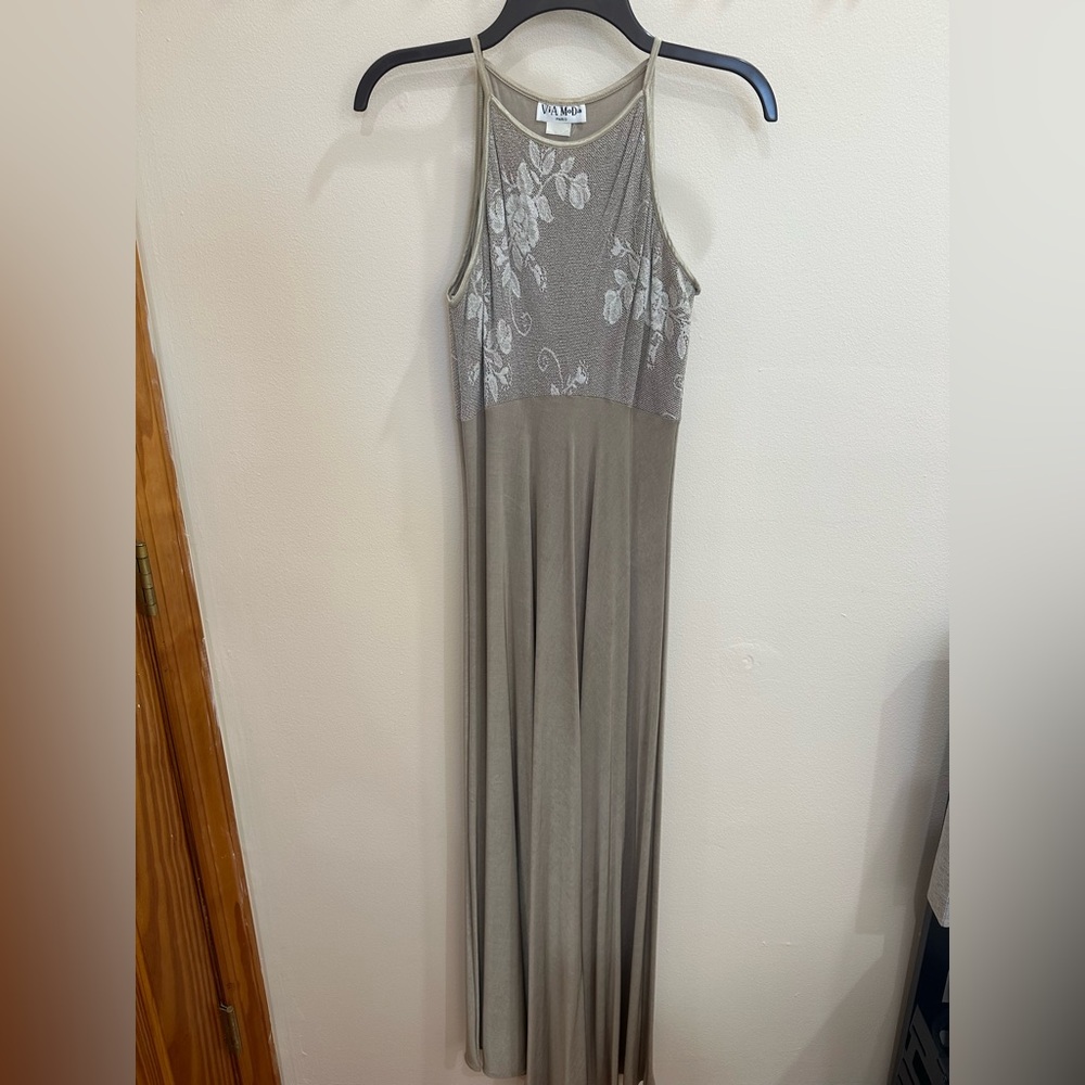 Elegant Taupe Maxi Dress by Via MoDa